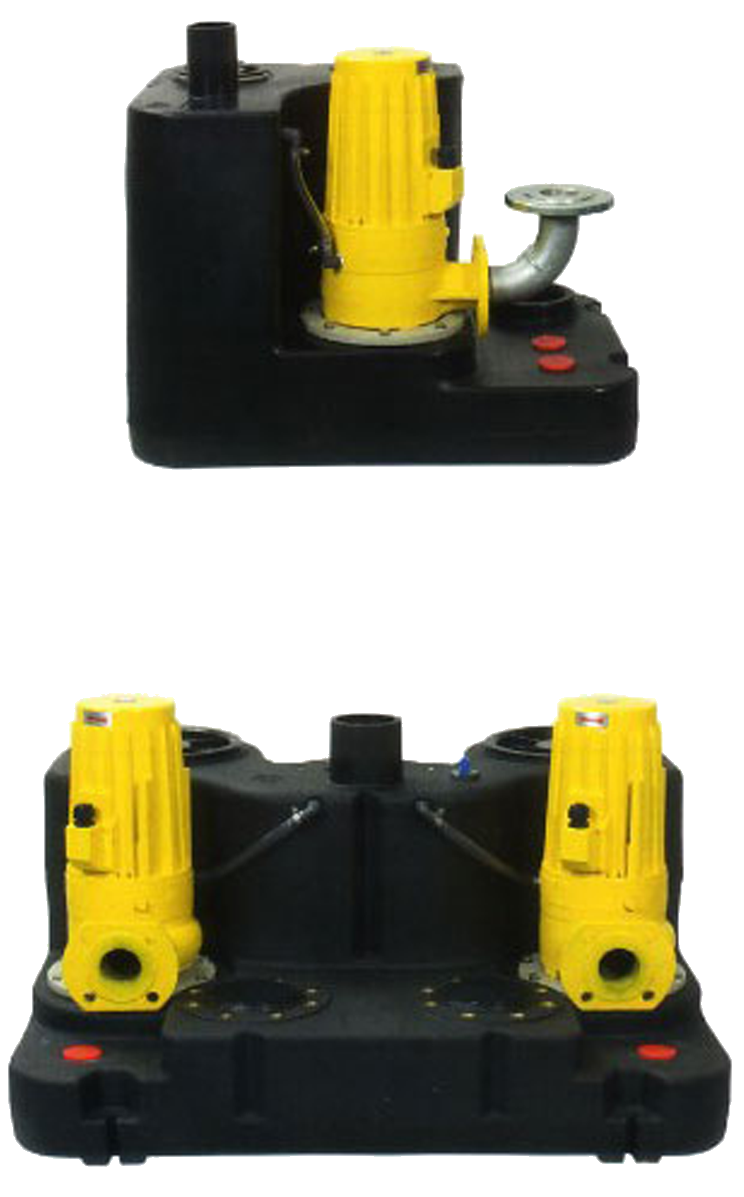 Abbildungen Abwasserhebeanlagen mit Schneidwerk Miniboy EInzelanlage und Miniboy Doppelanlage